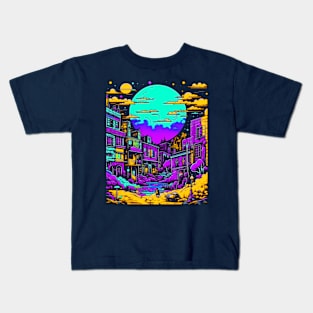 Psychedelic Abandoned Cityscape at night Kids T-Shirt